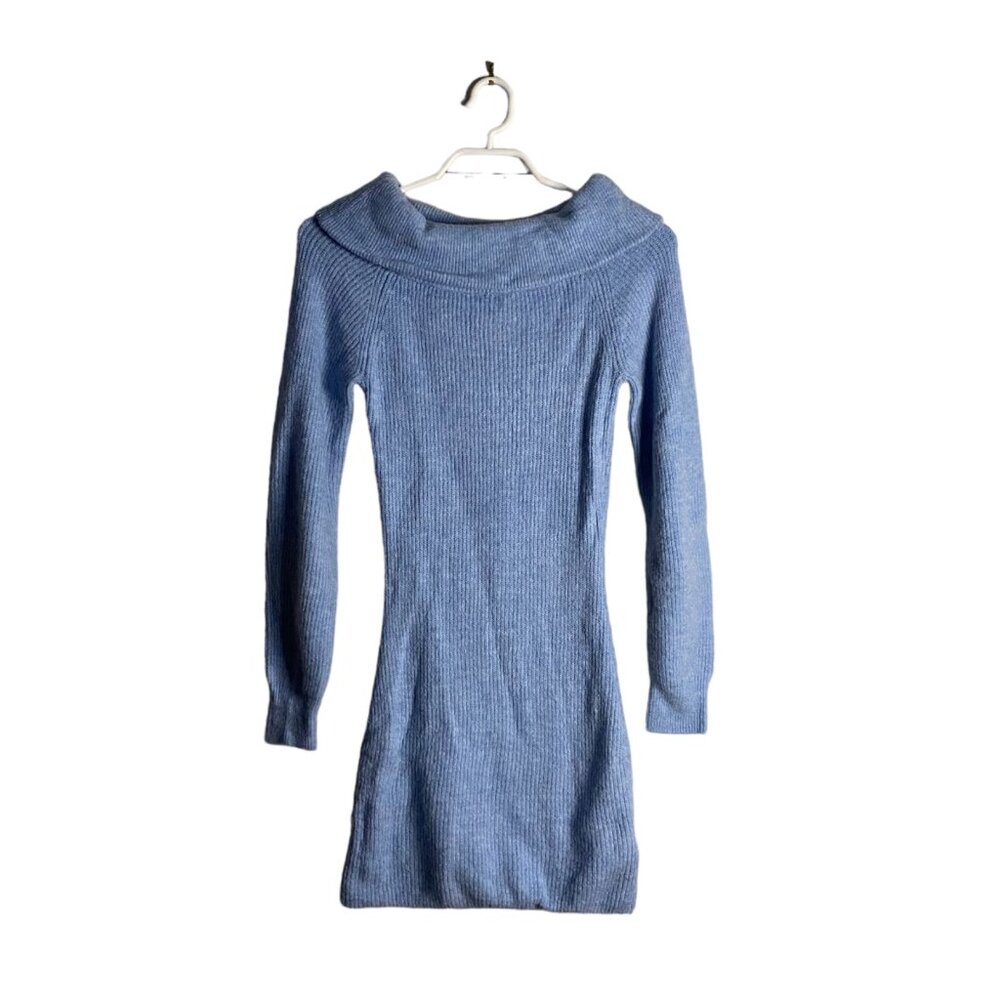 H&M Women's Light Blue Ribbed Wool Blend Cowl Neck Dress Sz XS